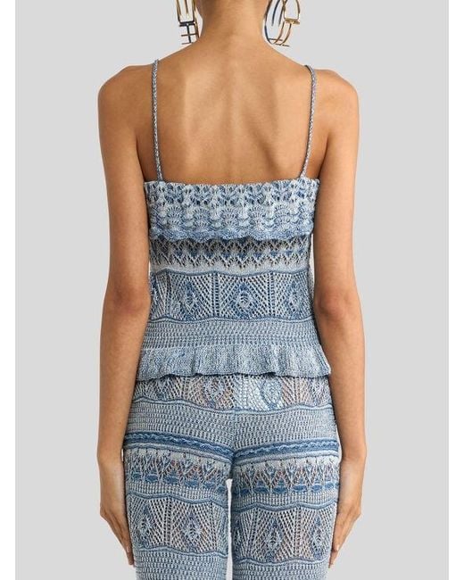 Etro Blue Crocheted Cotton Top