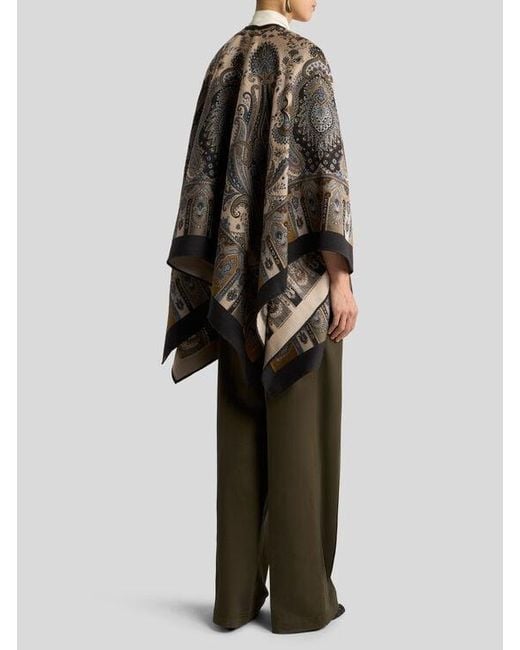 Etro Black Wool-Blend Jacquard Cape With Paisley Motif