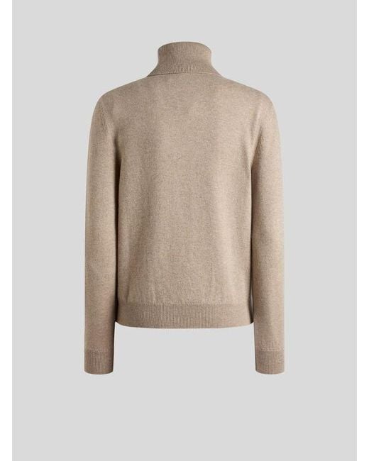 Etro White Wool-Blend Turtleneck Sweater With Placed Animal And Paisley Print