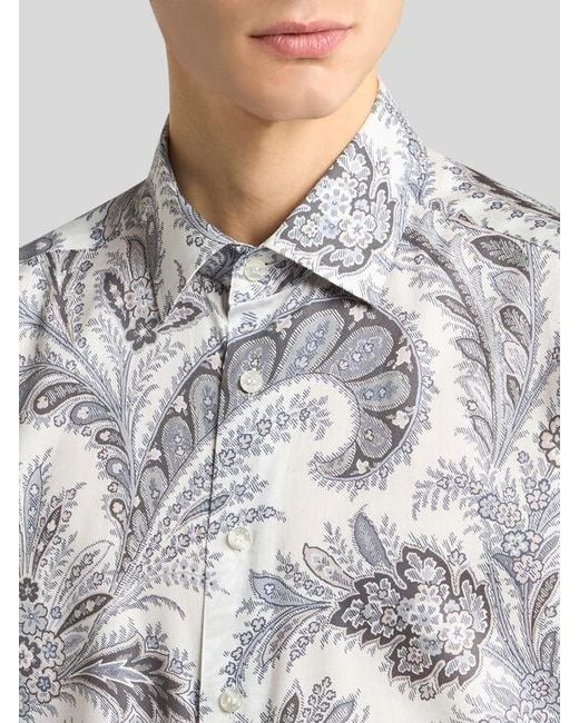 Etro White Floral Paisley Cotton Shirt for men