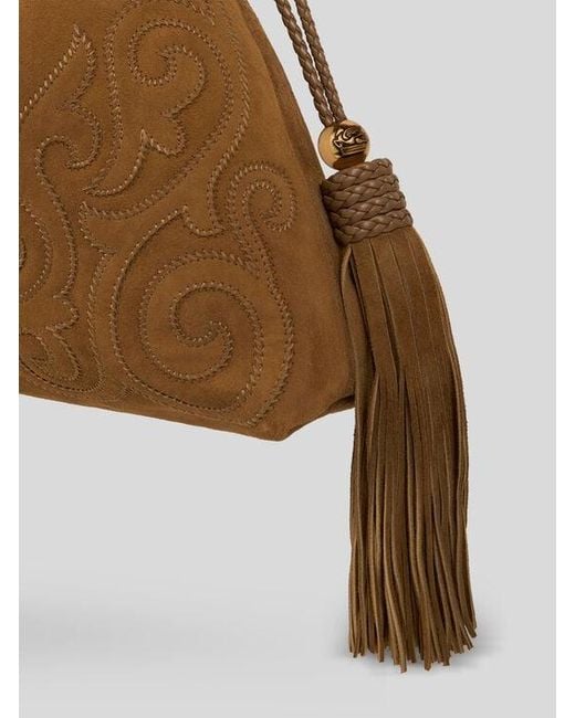 Etro Brown Medium Suede Kalispera Bag With Patch And Tassels