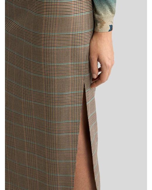 Etro Natural Stretch Wool Midi Skirt With Prince Of Wales Motif
