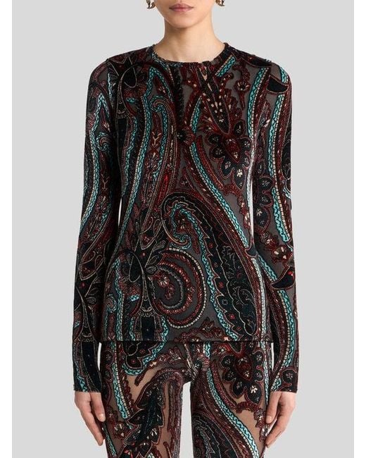 Etro Black Chenille Jacquard Sweater With Paisley Motif