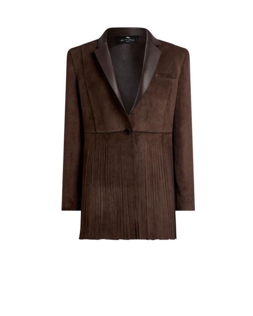 Etro Brown Single-Breasted Suede Jacket With Fringing