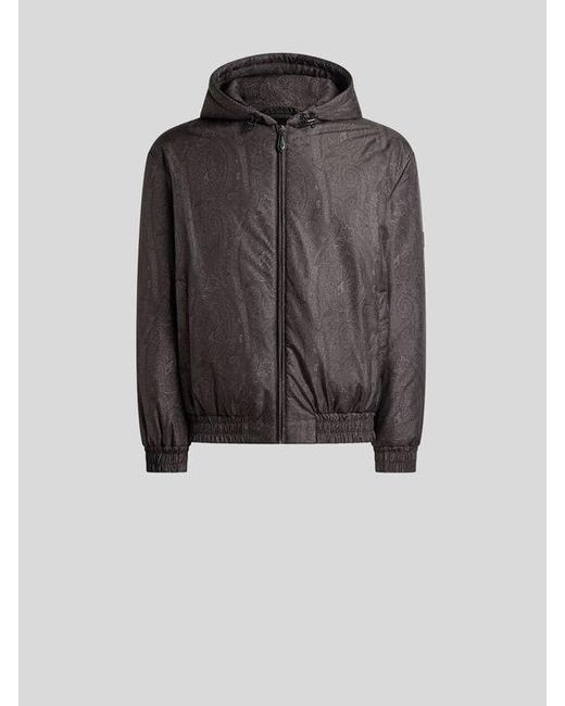 Etro Black Padded Bomber Jacket With Hood And Arnica Motif for men