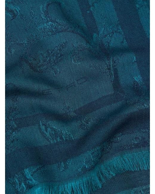 Etro Blue Cotton-Blend Jacquard Scarf With Floral Motif