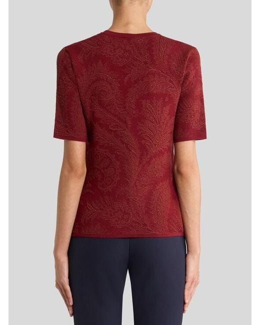 Etro Red Cotton-Blend Jacquard Sweater