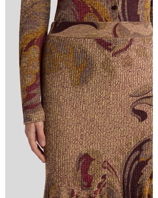 Etro Brown Langer Rock Aus Wolle Im Rippstrick Mit Blumenmotiv, Damen, Größe