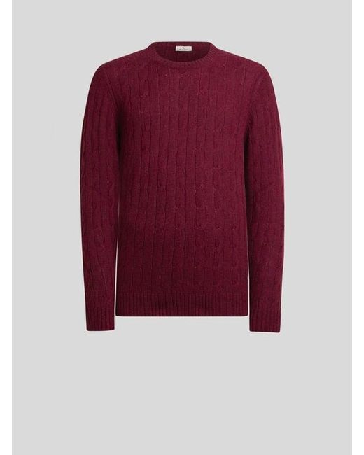 Etro Red Cable-Knit Cashmere Sweater for men