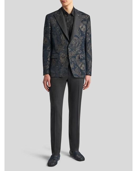 Etro Black Jacquard Blazer With Embroidery for men