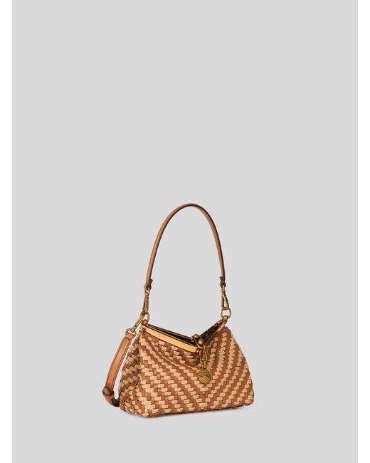 Etro Natural Small Woven Leather And Raffia Vela Bag