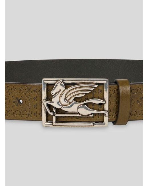 Etro Brown Etched Leather Belt With Pegaso Buckle for men