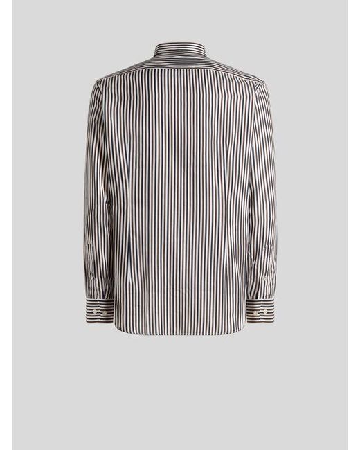Etro Gray Cotton Shirt With Vertical-Stripe Pattern for men