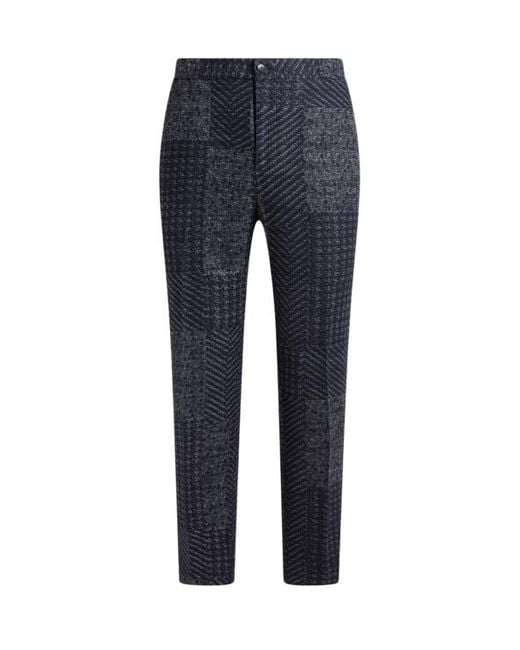 Etro Blue Wool-Blend Patchwork Trousers for men