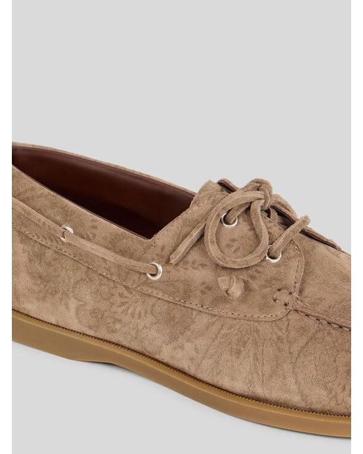 Etro Brown Printed Suede Boat Shoes for men