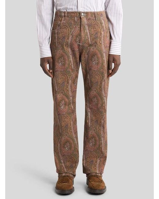Etro Brown Straight-Leg Cotton Denim Jeans With Arnica Motif for men