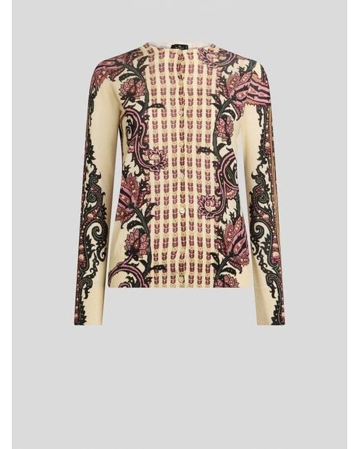 Etro White Silk And Cashmere Cardigan With Floral Paisley Motif