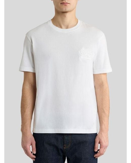 Etro White Cotton Jersey T-Shirt With Raised Pegaso Logo for men
