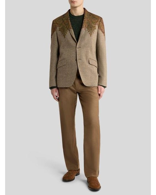 Etro Green Single-Breasted Wool-Blend Jacket With Placed Paisley Pochette Print for men