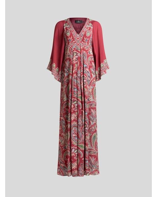 Abito Lungo Con Stampa Paisley Floreale, Donna, Taglia di Etro in Red