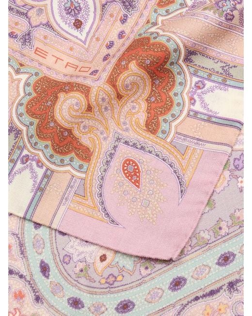 Châle En Laine Et Soie À Imprimé Placé, Femme Etro en coloris Pink