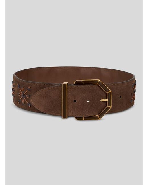 Etro Brown Suede Belt With Threading