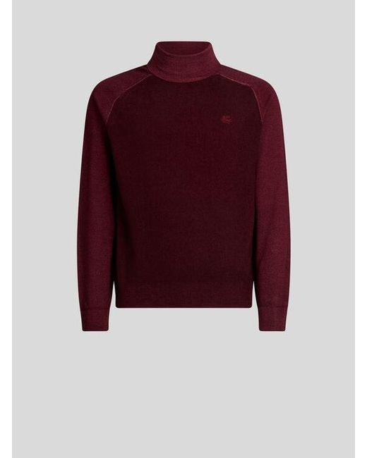 Etro Red Wool Turtleneck With Pegaso Logo for men