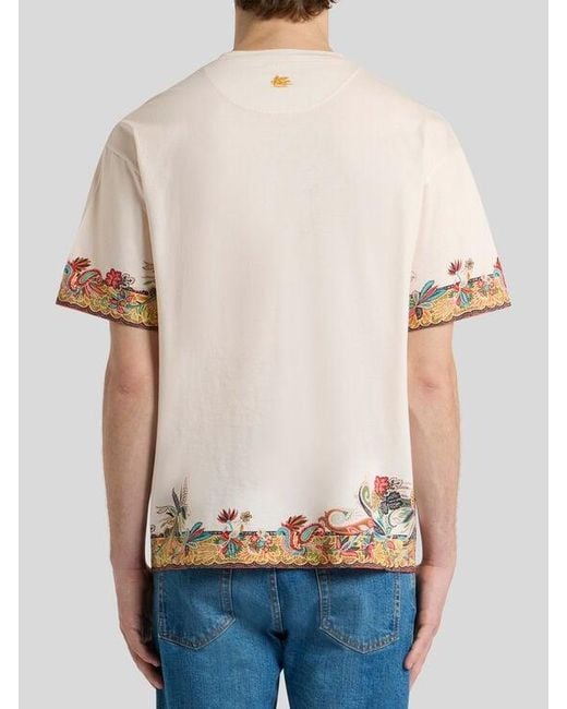 Etro White Cotton Jersey T-Shirt With Placed Paisley Print for men