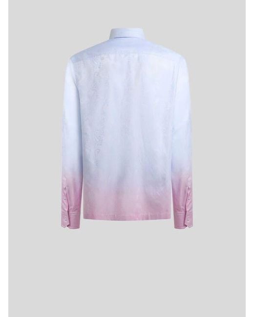 Etro Blue Cotton Jacquard Shirt With Faded Paisley Motif for men