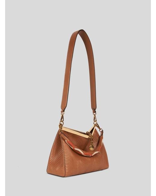 Etro Brown Medium Vela Bag With Wavy Motif And Clutch