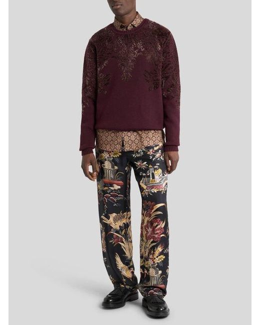 Etro Brown Cotton Satin Shirt With Medallion Motif for men