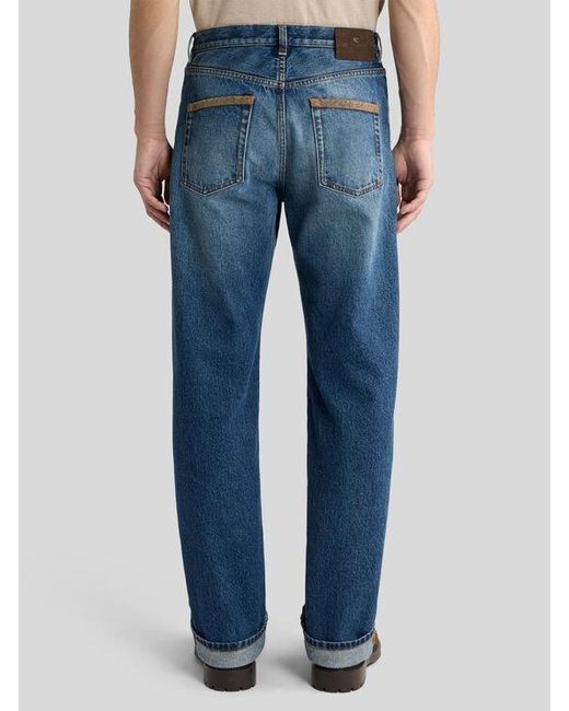 Etro Blue Straight-Leg Cotton Denim Jeans With Contrasting Details for men