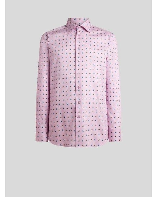 Etro Pink Cotton Sateen Shirt With Micro Paisley Motif for men