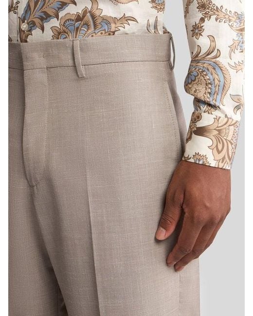 Etro Gray Slub Wool-Blend Trousers for men