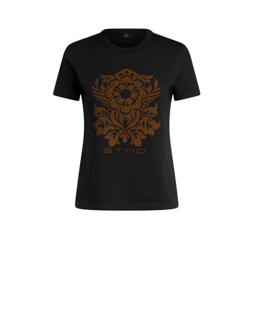 Etro Black T-Shirt Aus Jersey Mit Blumen-Print, Damen, Größe