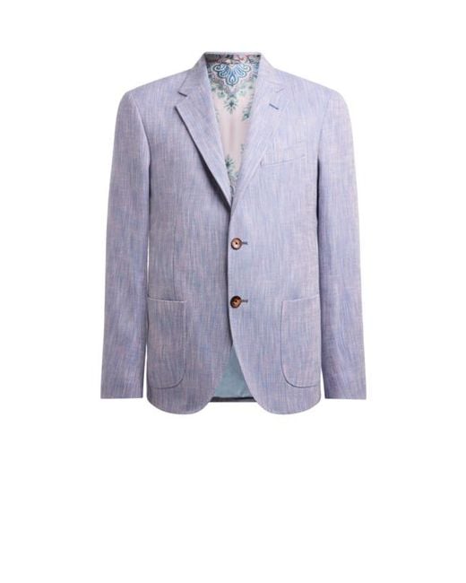 Etro Blue Single-Breasted Cotton Jacket With Chevron Motif for men
