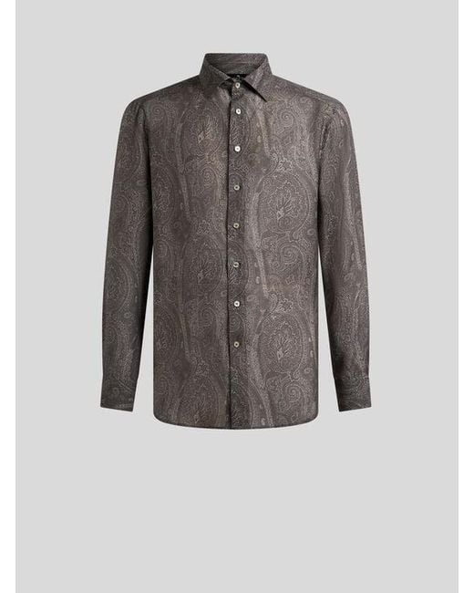 Etro Gray Silk Paisley Shirt for men