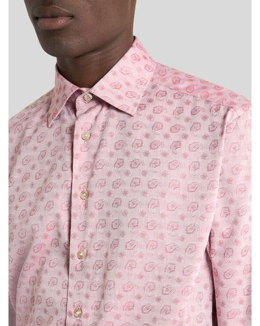 Etro Pink Cotton-Blend Fil Coupé Shirt With Micro Paisley Motif for men