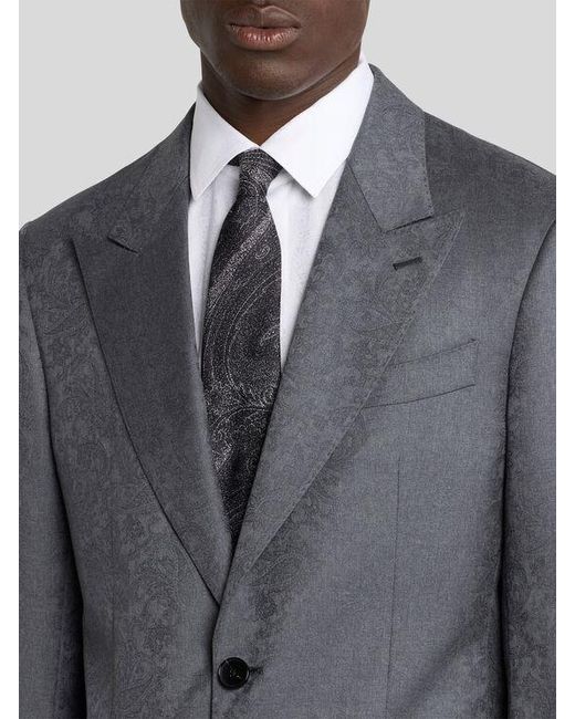 Etro Blue Single-Breasted Wool Jacquard Suit With Floral Paisley Motif for men