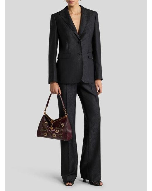 Etro Blue Single-Breasted Wool Jacquard Jacket With Arnica Motif