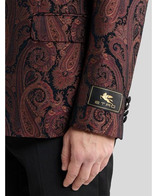 Etro Brown Chenille Jacquard Single-Breasted Jacket With Paisley Motif for men