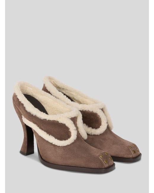 Etro Brown Suede And Shearling Mules