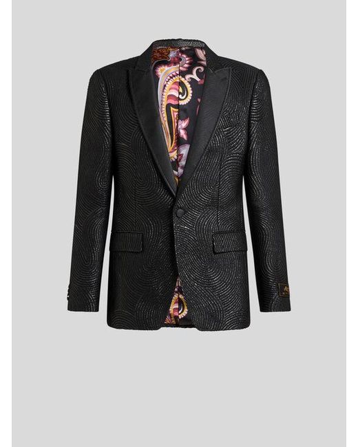 Etro Black Single-Breasted Wavy Blazer for men
