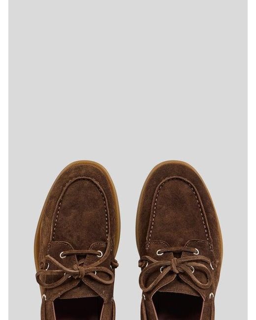 Etro Brown Printed Suede Boat Shoes for men
