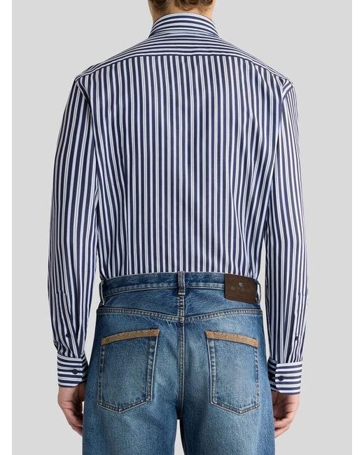 Etro Blue Striped Button-Down Cotton Shirt for men