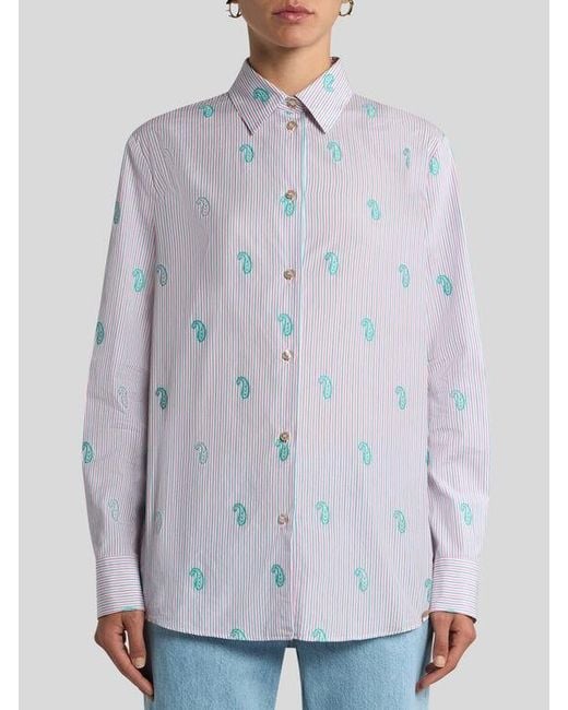 Etro Gray Striped Cotton Jacquard Shirt With Fil Coupé Paisley