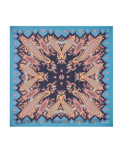 Etro Blue Silk Scarf With Placed Print