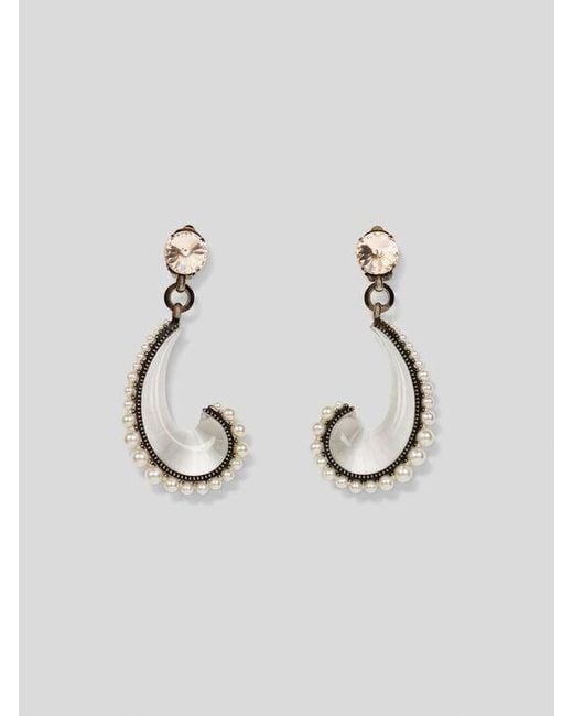 Etro Metallic Paisley Earrings With Pearls