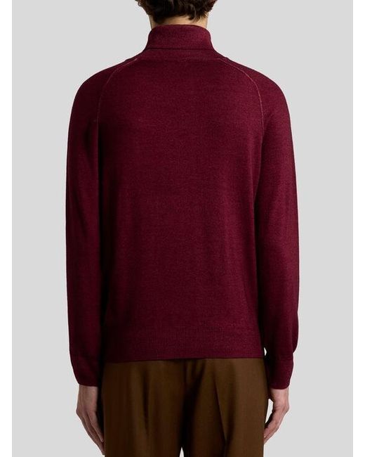Etro Red Wool Turtleneck With Pegaso Logo for men
