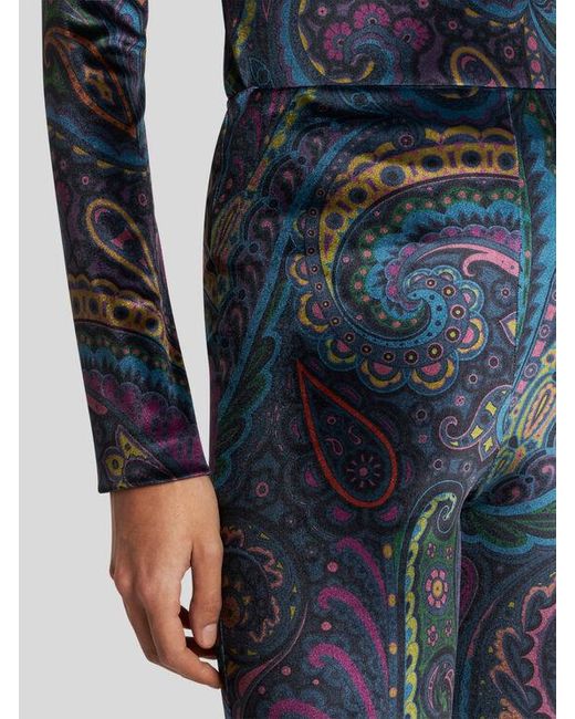 Etro Blue Flared Printed Chenille Trousers